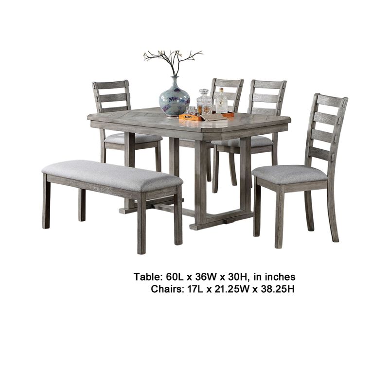 Lais 6pc Dining Table Set with Bench, 4 Ladderback Chairs, Rustic Gray image number 5