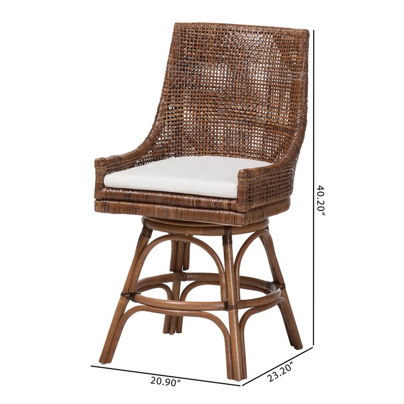 bali & pari Bella Swivel Rattan Counter Stool with Cushion - Handwoven Wicker Kitchen Island Seating with Backrest and Footrest, Coffee Bean image number 8