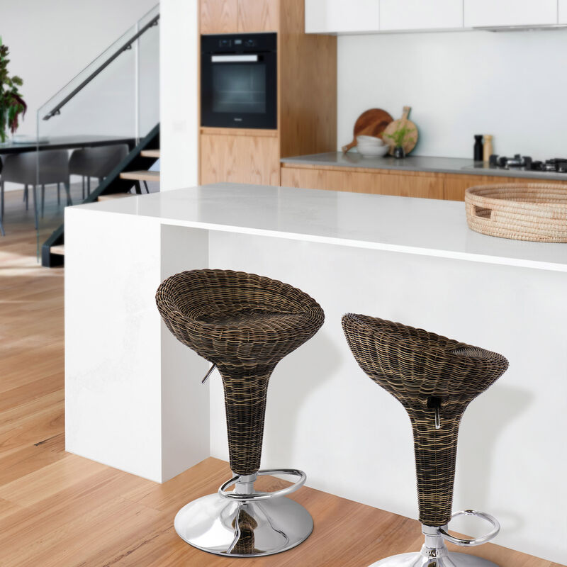 Elama 2 Piece Adjustable Backless Wicker Bar Stool in Brown with Chrome Base image number 1