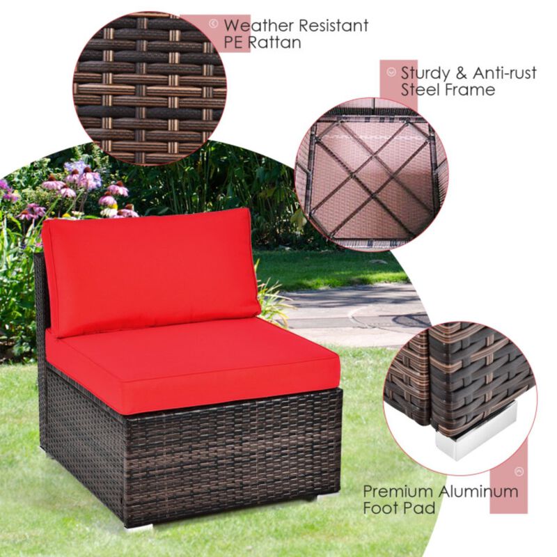 6 Pieces Patio Rattan Furniture Set with Cushions and Glass Coffee Table