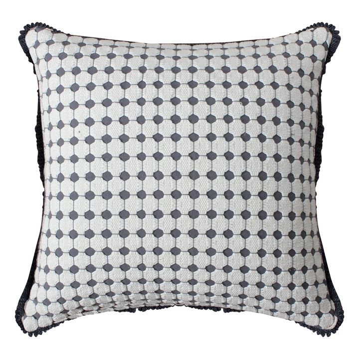 18 x 18 Handcrafted Square Cotton Accent Throw Pillow, Woven, Dotted Tile Design, Set of 2, White, Gray-Benzara
