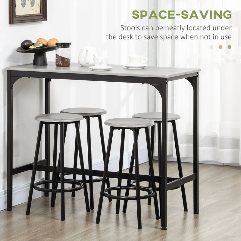 Gray Industrial Dining: 5-Piece Bar Set with Table and Round Stools