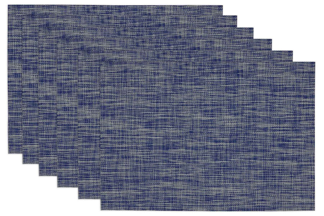 Set of 6 Navy Blue and White Tweed Rectangular Placemats 19"