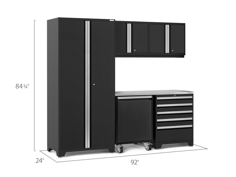 NewAge Products Pro Series 92 in. W x 24 in. D x 84.75 in. H Heavy Duty Steel Garage Storage Cabinet Set, Worktop Included (6-Piece)