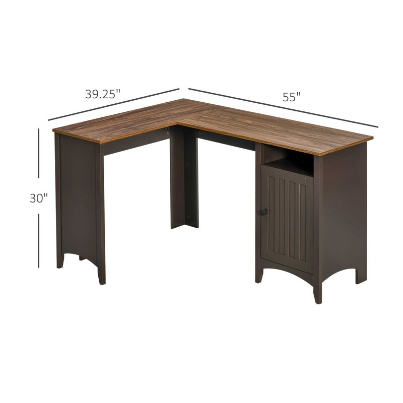 L-Shaped Computer Desk with Open Shelf and Storage Cabinet, Corner Writing Desk with Adjustable Shelf, Coffee / Walnut image number 3