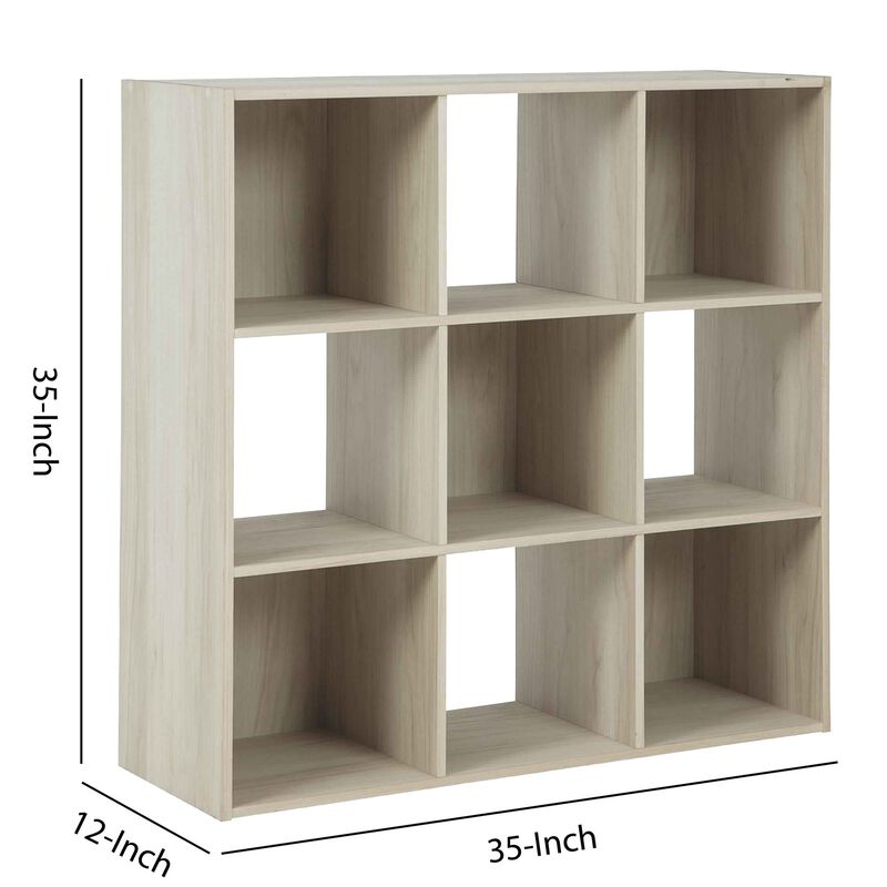 9 Cube Wooden Organizer with Grain Details, Natural Brown-Benzara image number 5