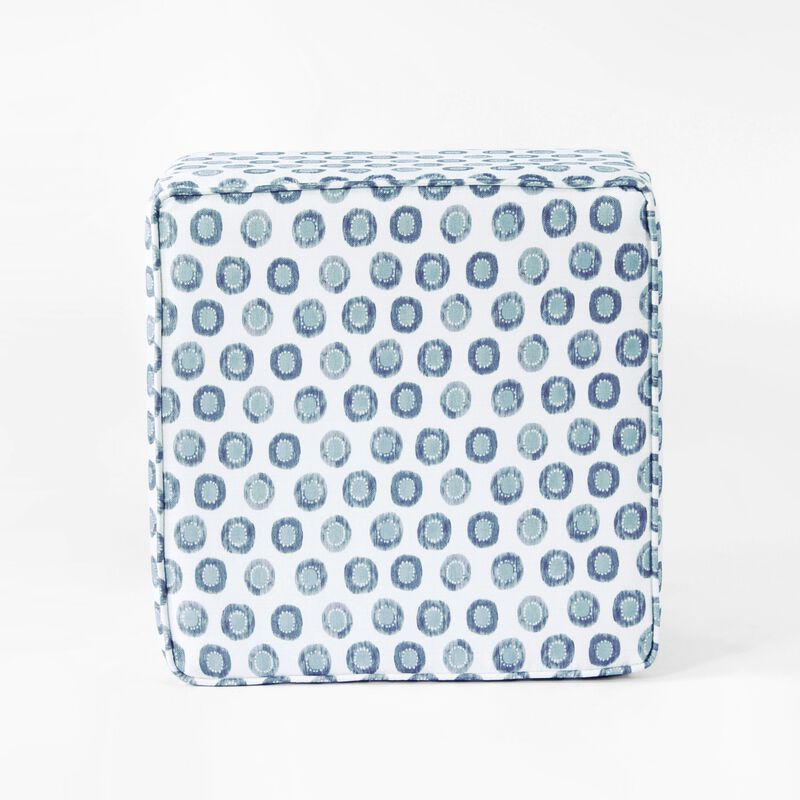 Pyp Square Storage Ottoman, 18 Inch Blue Green Pattern Print, Brown