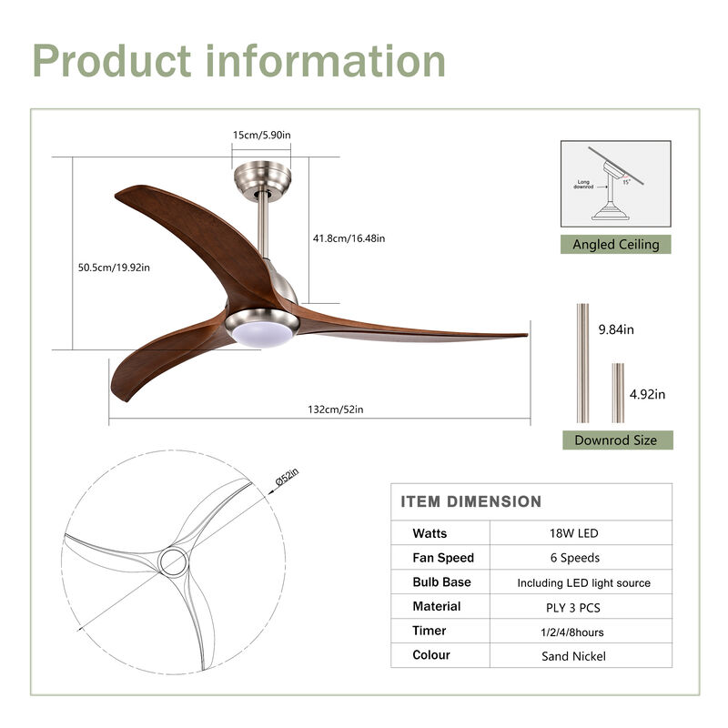 52" Indoor Ceiling Fan with Light & Remote &ndash; Quiet Motor, Patio, Bedroom & Living Room