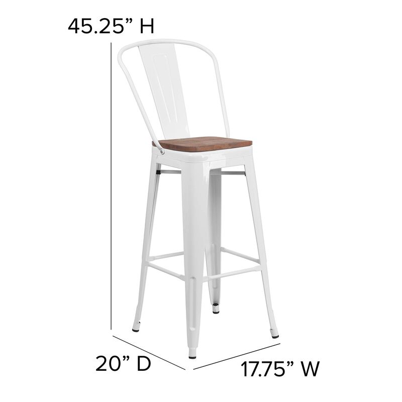 Flash Furniture Lily 30" High White Metal Barstool with Back and Wood Seat image number 2