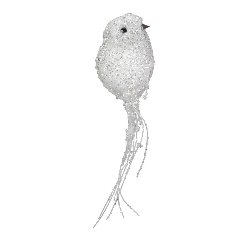 7.5" White and Silver Sequined Bird Christmas Ornament with Clip image number 2