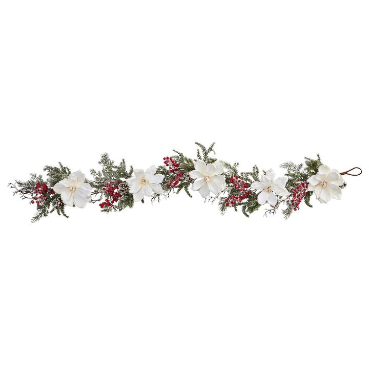 Nearly Natural 60-in Frosted Magnolia & Berry Artificial Garland