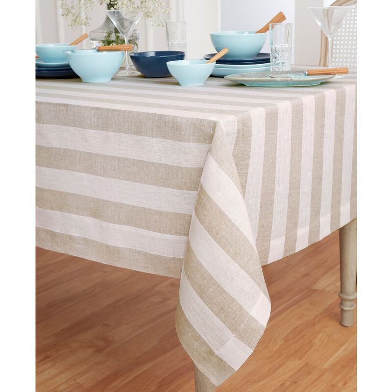 Solino Home 100% Pure Linen Tablecloth - Cabana Stripe