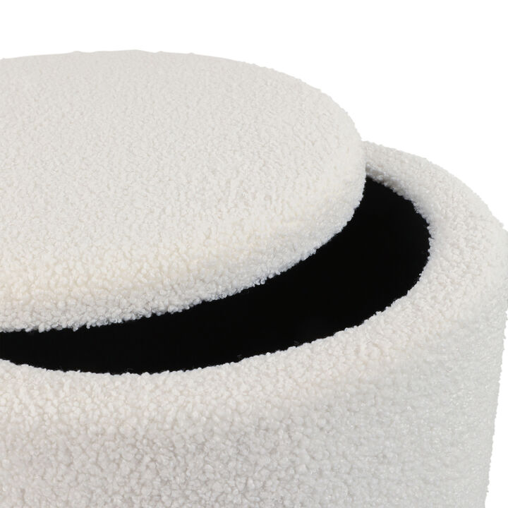 White Boucle Fluted Ottoman