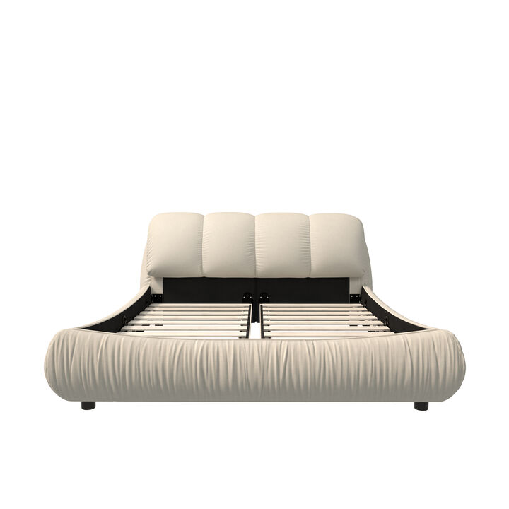 Merax Queen Size Luxury Upholstered Platform Bed with Oversized Padded Backrest and Solid Wood Frame