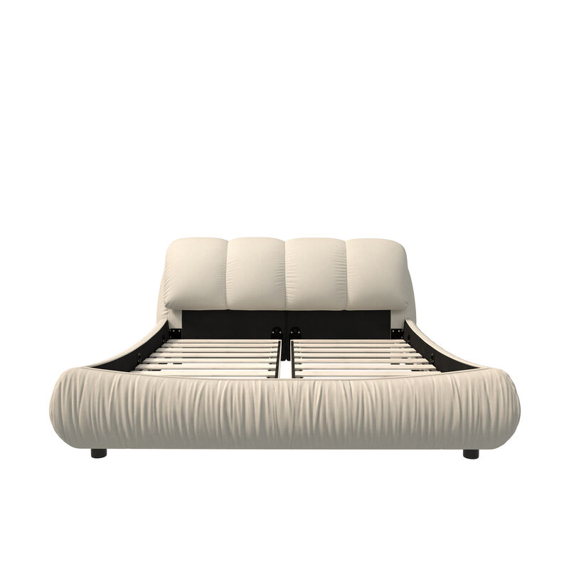 Merax Queen Size Luxury Upholstered Platform Bed with Oversized Padded Backrest and Solid Wood Frame