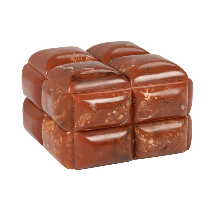 Square Marbled Resin Studded Box, Amber