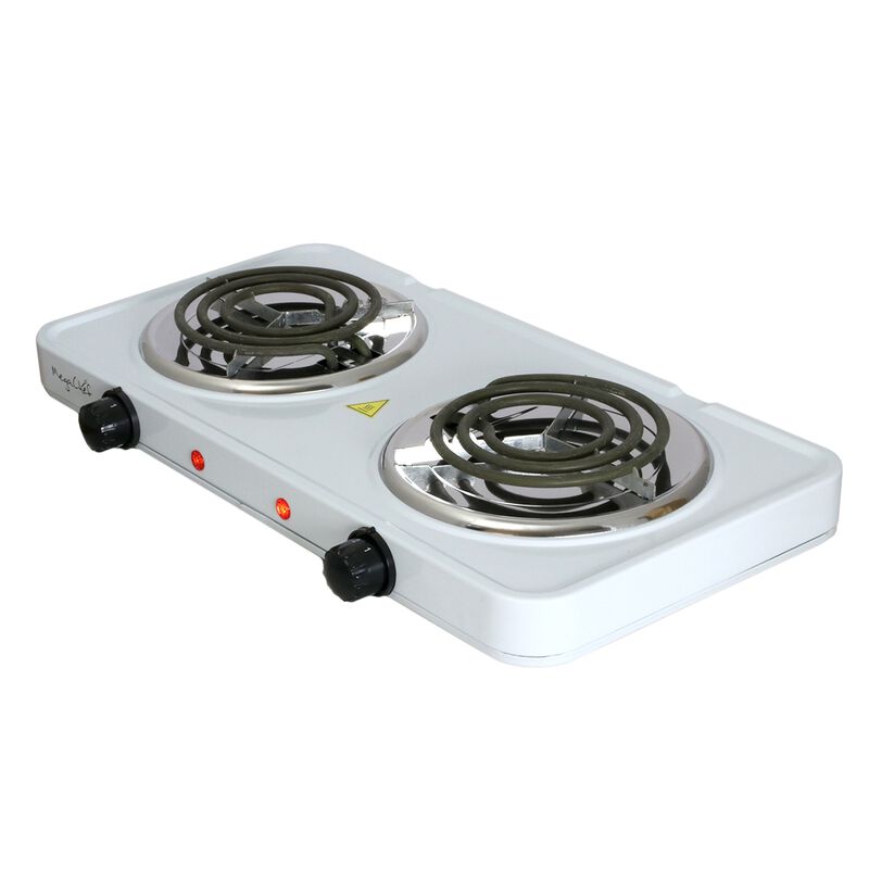 MegaChef Electric Easily Portable Ultra Lightweight Dual Coil Burner Cooktop Buffet Range in White