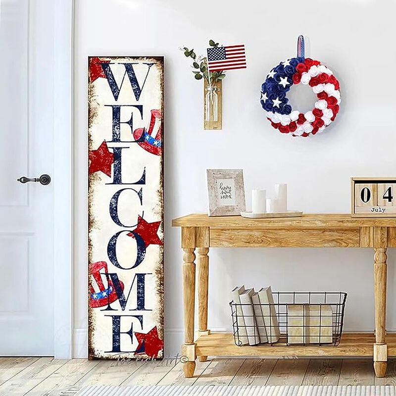 Patriotic Wreath, Red White Blue, Front Door Independence Day Decor image number 4