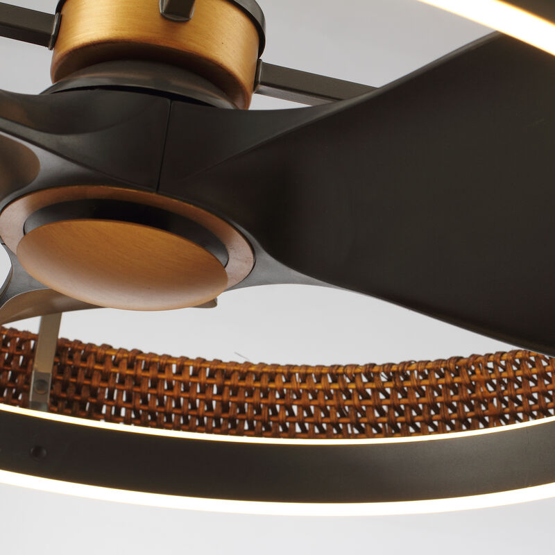 33.1" Farmhouse Graphite Silver Rattan Caged Dimmable Ceiling Fan with Light and Remote