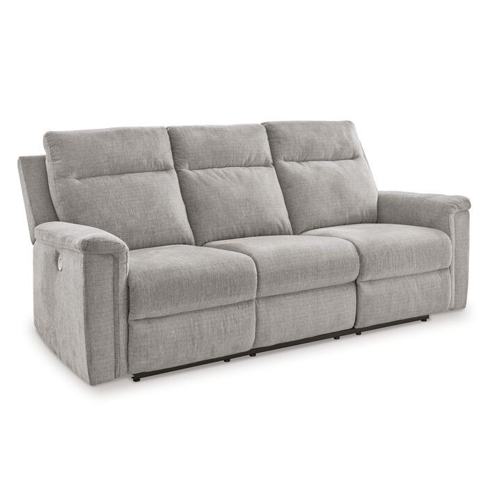 Jinu Dual Power Recliner Sofa, Gray Polyester Micro Chenille, 86 Inch