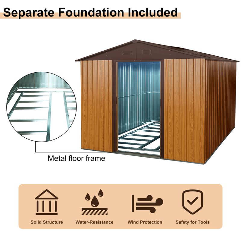 8ft x 10ft Outdoor Metal Storage Shed with Metal Foundation image number 6