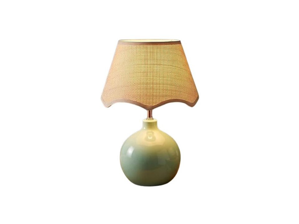 Boho Ceramic Rattan Table Lamp For Living Room Bedroom Office Green