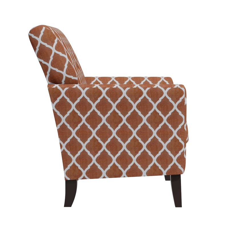HL Home Furnishings Alex Transitional Flared Arm Armchair in Orange Trellis