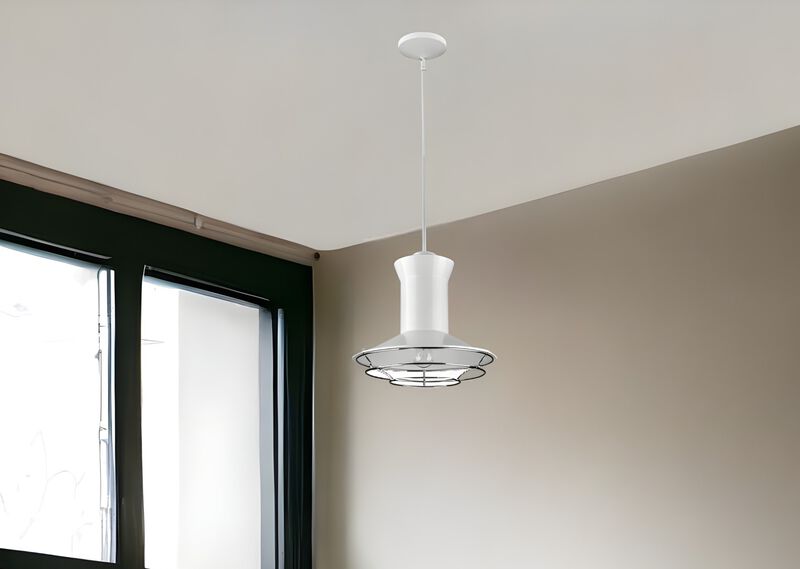 Hivvago Newport 1-Light White Pendant With Polished Nickel Louver