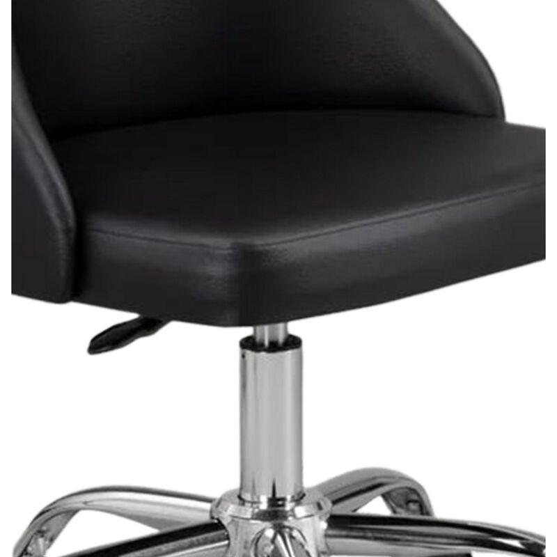 Yim 22 Inch Adjustable Swivel Office Chair, Black Faux Leather, Chrome Base - Benzara