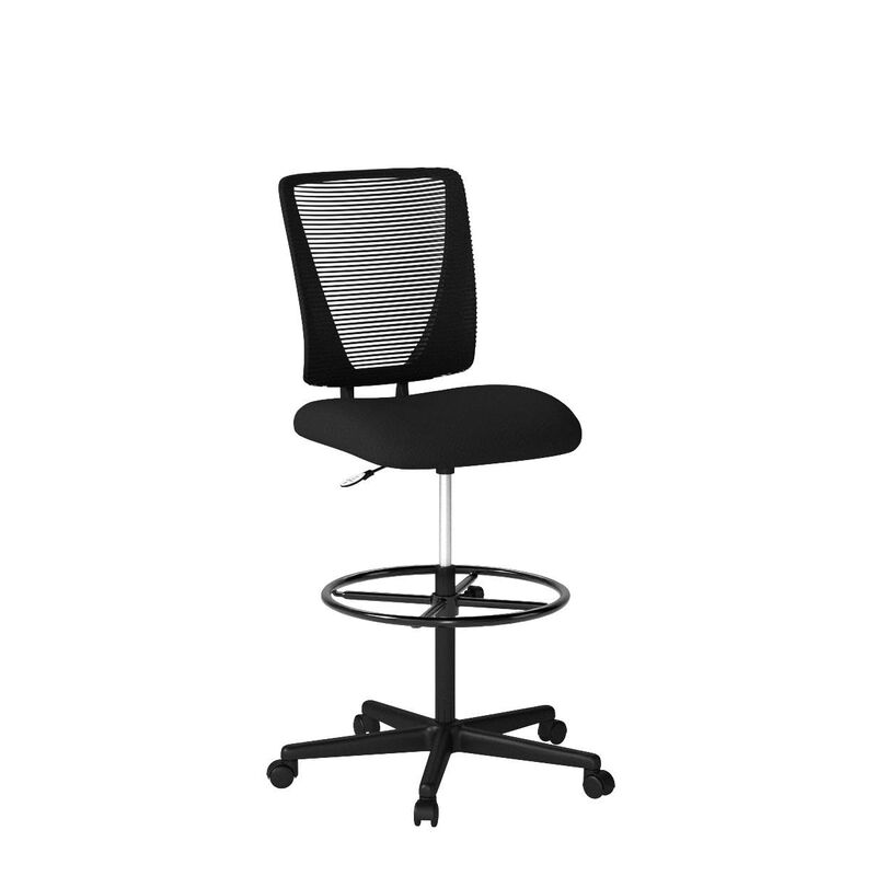 Flash Furniture Harper Ergonomic Mid-Back Mesh Drafting Chair with Black Fabric Seat and Adjustable Foot Ring
