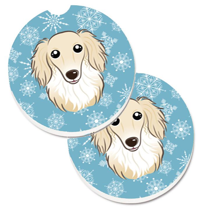 Caroline's Treasures Snowflake Longhair Creme Dachshund Set of 2 Cup Holder Car Coasters BB1646CARC, 2.56, Multicolor