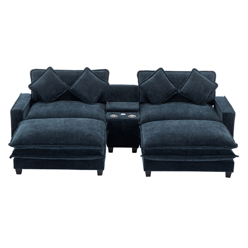 Merax Sectional Sofa Chenille Upholstered Sofa with Two Removable Ottoman