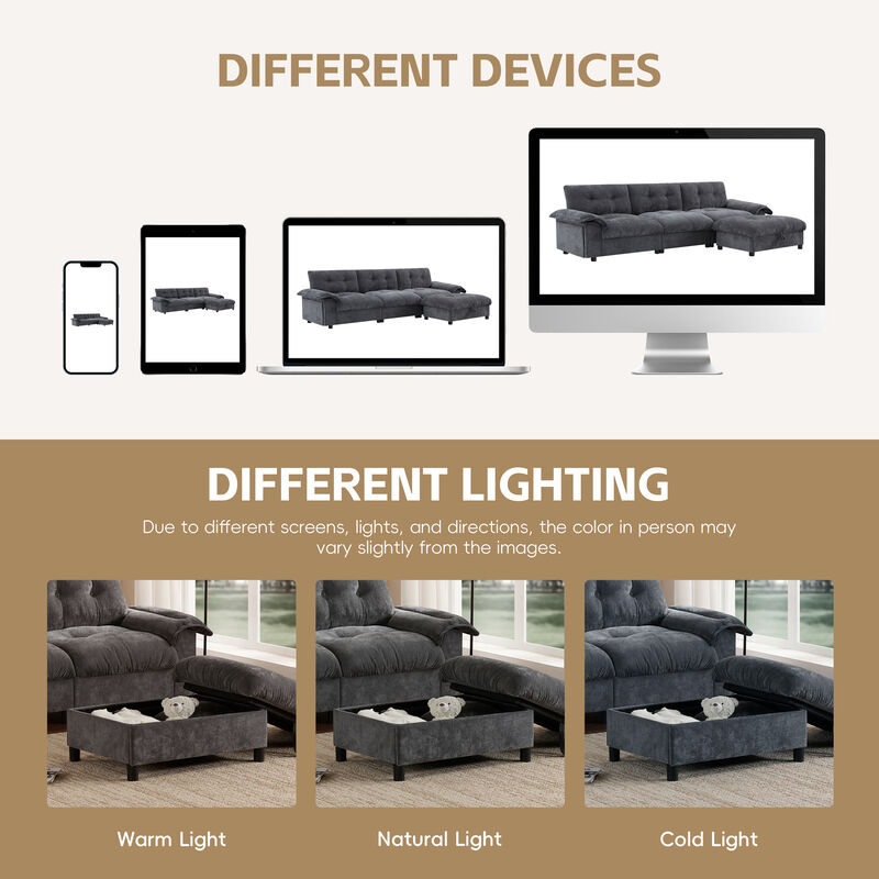 Merax Sectional Sofa, L-Shape with Multifunctional Armrest