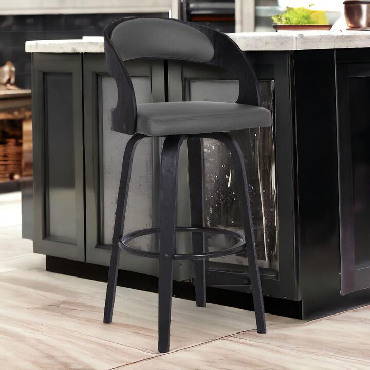 Hivvago 30 Inch Gray And Black Iron Swivel Low Back Bar Height Bar Chair