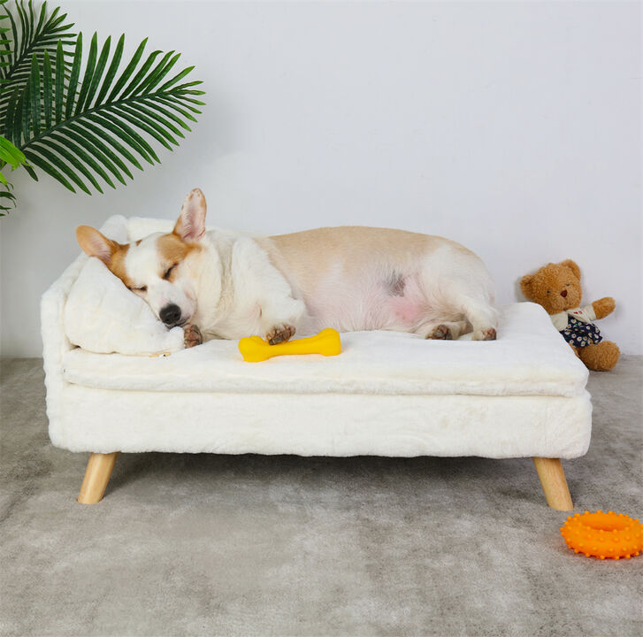 Pet Sofa Couch Bed Dog Cat Wooden Plush Soft Cushion Puppy Kitten Lounge 70/80cm