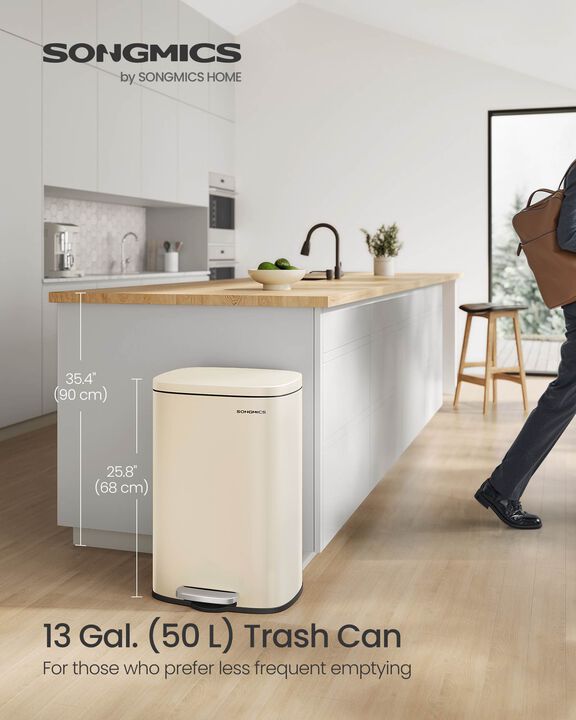 Kitchen Trash Can 13 Gallon – Step-On Garbage Bin in with Soft-Close Lid and Sturdy Foot Pedal