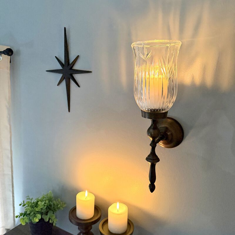 Wall Candle Sconce Bronze Finish Lead Crystal Glass 15 In Metal And Glass image number 5
