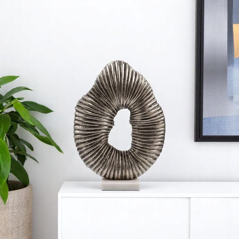 HomeRoots 17" Silver And White Aluminum And Marble Tabletop Sculpture image number 1
