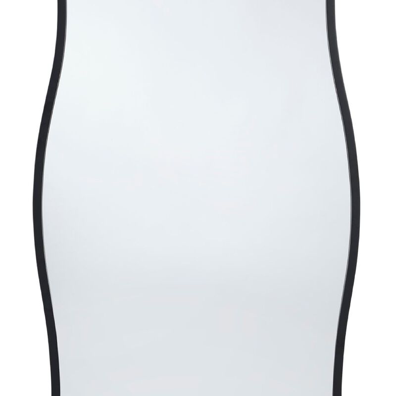 Ari Floor Mirror, 58 Inch, Black Metal Wavy Frame, Hand Forged Iron - Benzara