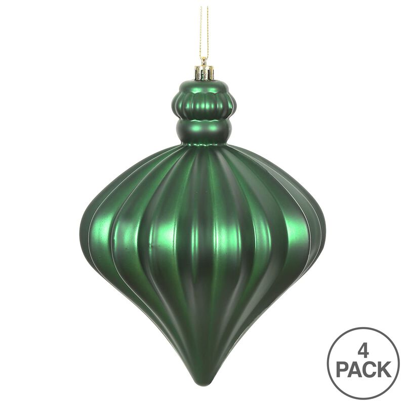 Vickerman 6" Emerald Matte Onion Drop Christmas Ornament. There are 4 Ornaments per Pack. image number 2