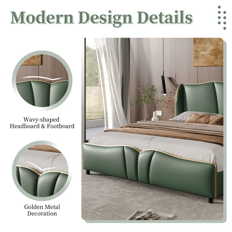 Merax Modern Wingback Platform Bed with Wave-Shaped Headboard & Footboard