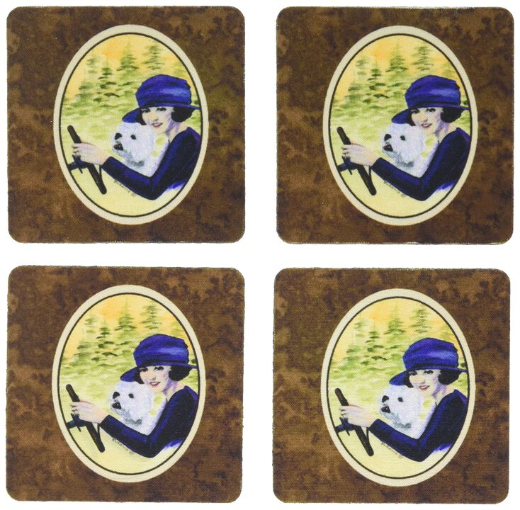 Caroline's Treasures SS8532FC Woman Driving with Her Westie Foam Coasters (Set of 4), 3.5 H x 3.5 W, Multicolor