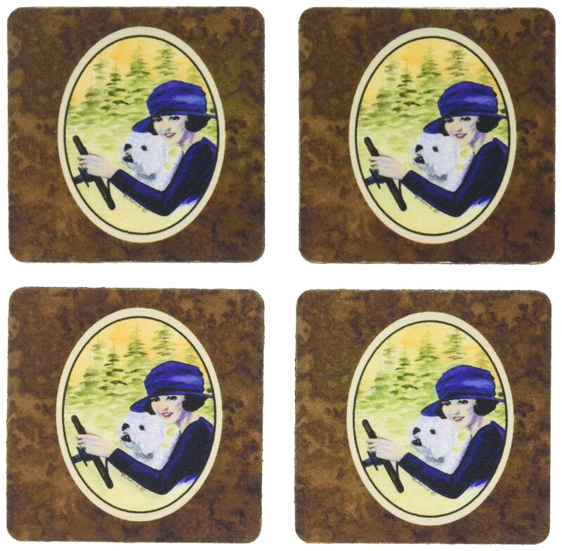 Caroline's Treasures SS8532FC Woman Driving with Her Westie Foam Coasters (Set of 4), 3.5 H x 3.5 W, Multicolor