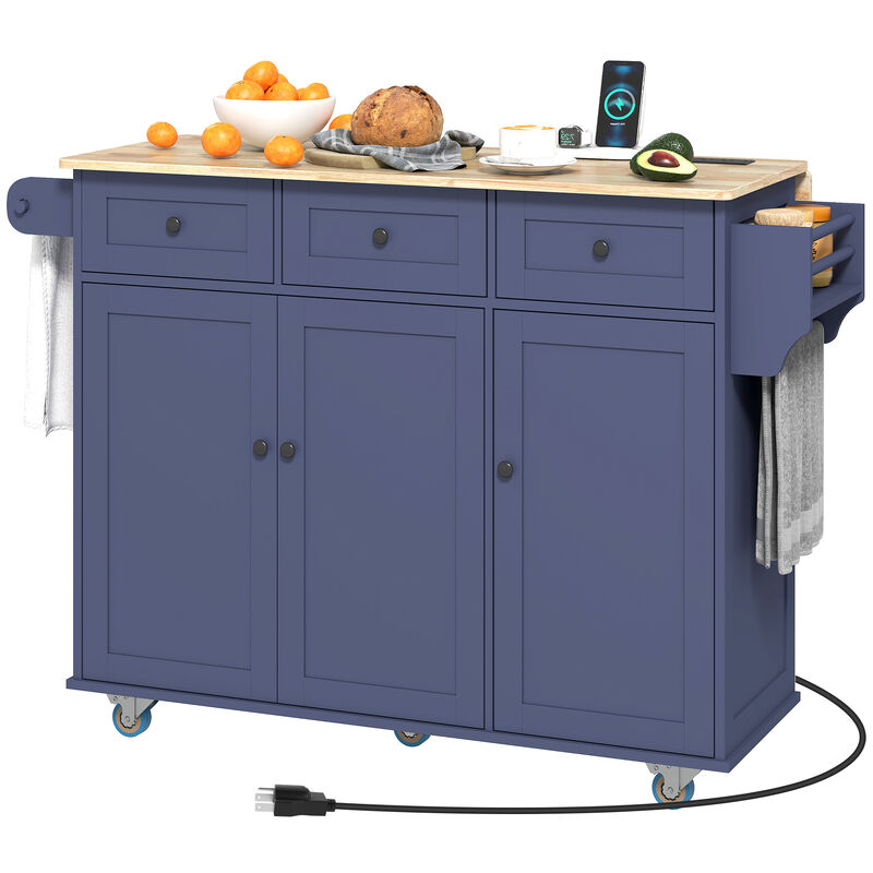Hivvago Kitchen Island Cart with Drop Leaf, Charging Station, and Shelf image number 0