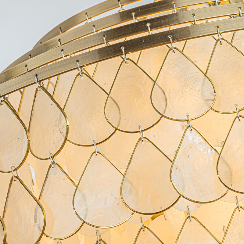 7-Light 24'' Mid-Century Modern Coastal Aged Bronze 4-Tier Natural Capiz Shell Chandelier Vintage Glam Pendant Light For Dining Room Living Room or Foyer image number 5