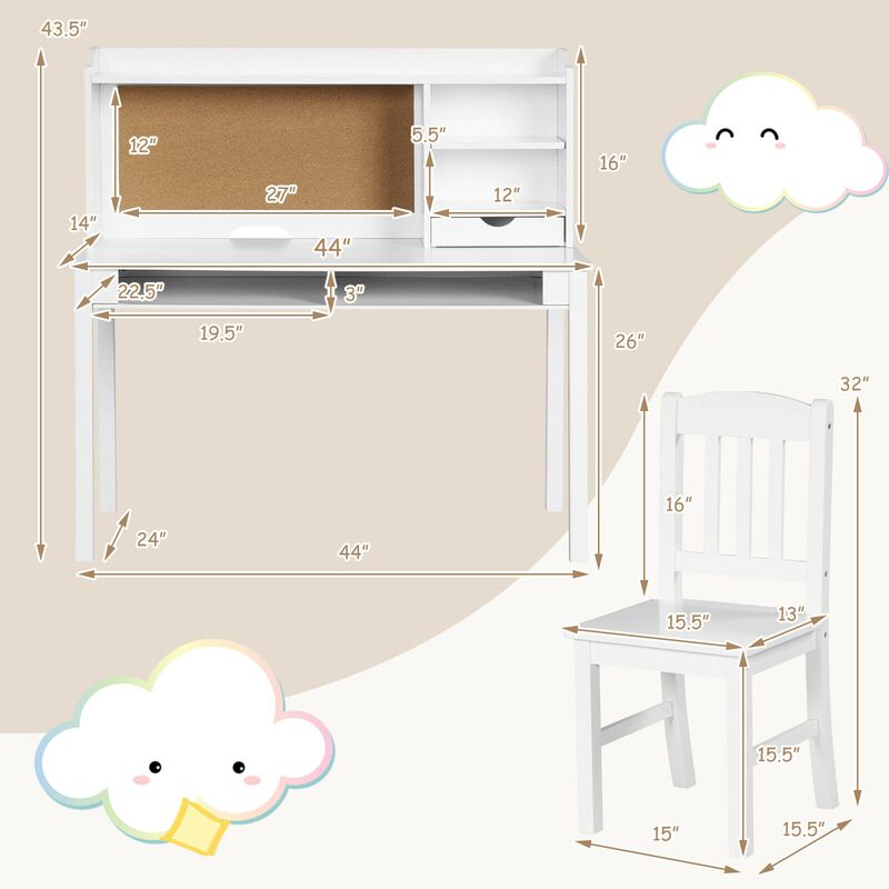 Kids Desk and Chair Set with Study Writing Desk, Hutch, and Bookshelves for Organization