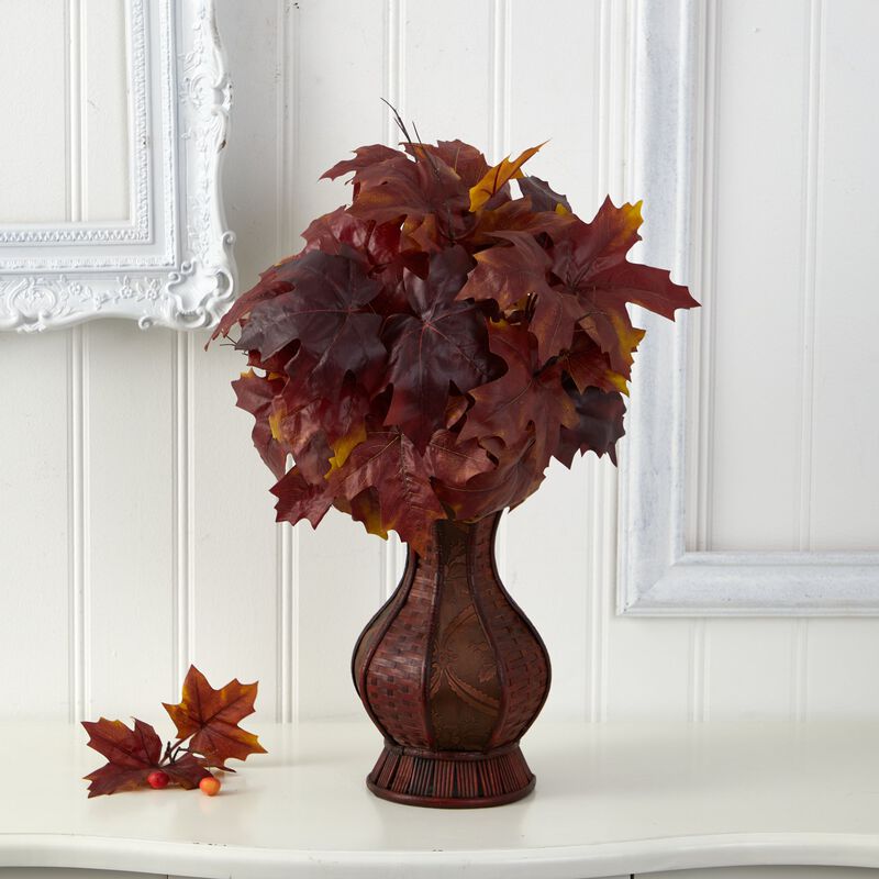 Hivvago 24" Autumn Maple Leaf Artificial Plant in Decorative Planter