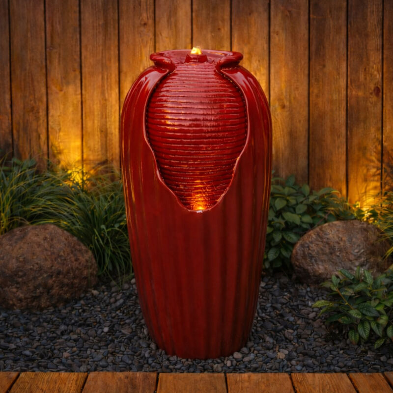 Modern Vase Water Fountain with LED, Red image number 3