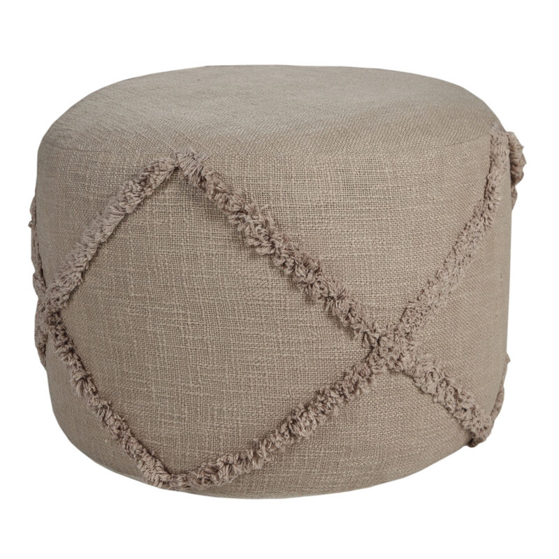 Cotton Cylinder Geometric Pouf Ottoman – Round Upholstered Footrest for Living Room