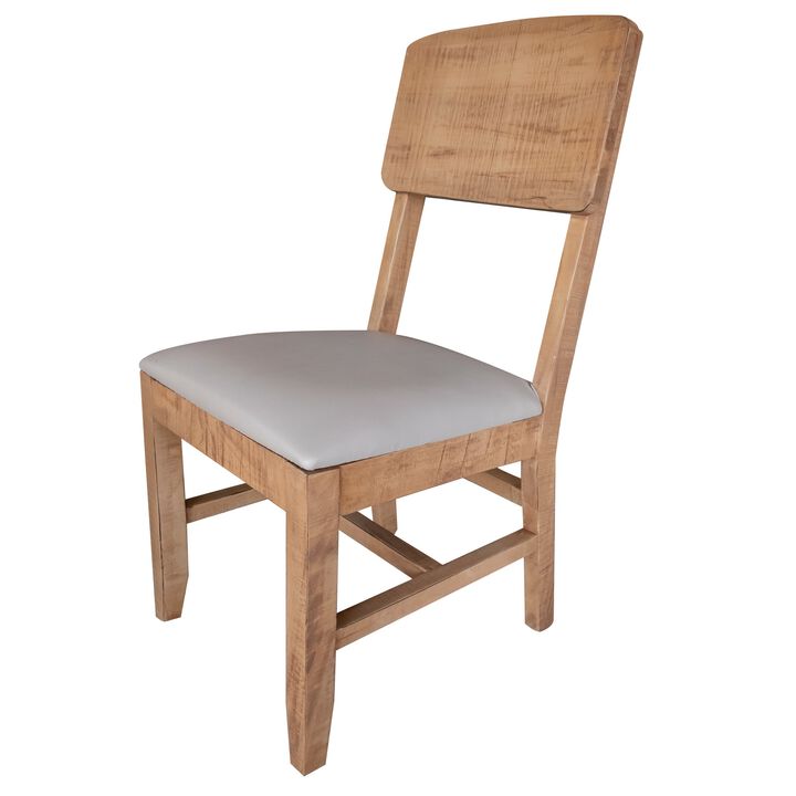 Dome 19 Inch Dining Chair, Set of 2, Gray Faux Leather, Brown Mango Wood